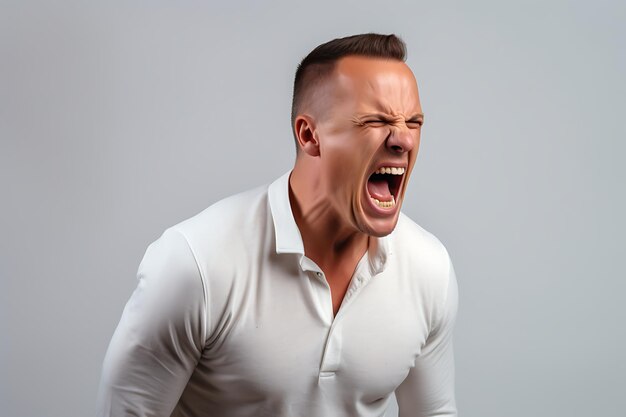 Photo d'un homme en colère sur un fond de studio blanc