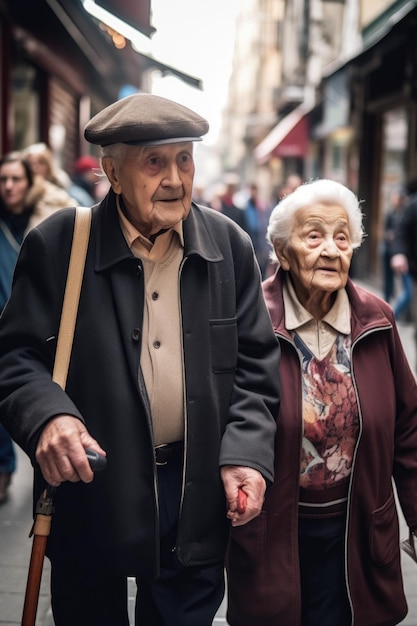 Photo d'un homme conduisant une femme âgée lors d'une visite de la ville