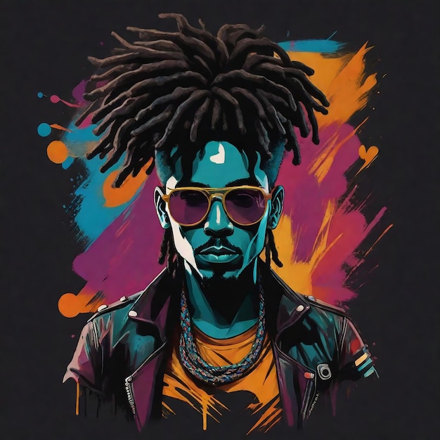 une photo d'un homme avec des dreadlocks et des lunettes de soleil