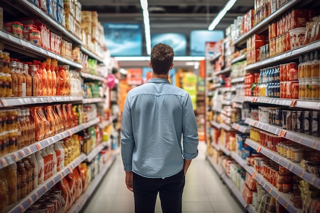 Photo d'un homme faisant ses courses dans un supermarché