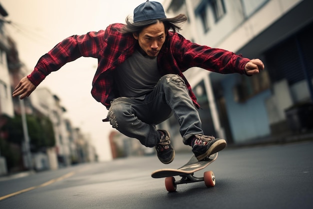 photo d'un homme faisant des tours sur skateboard