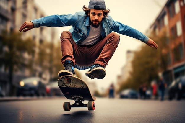 photo d'un homme faisant des tours sur skateboard