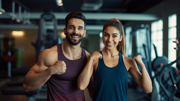Photo d'un homme et d'une femme en forme physique, séance d'entraînement dans une salle de sport