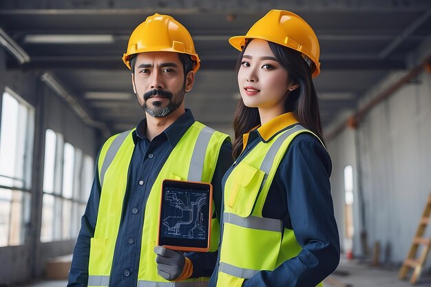 Photo d'un homme et d'une femme en uniforme de ouvrier de la construction