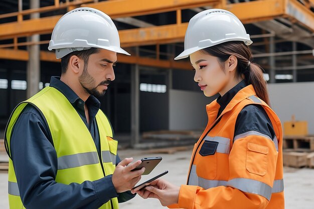 Photo d'un homme et d'une femme en uniforme de ouvrier de la construction