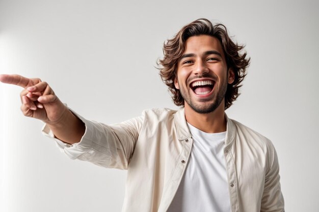 photo homme heureux debout en studio fond blanc