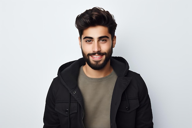 Photo d'un homme heureux sur un fond de studio blanc