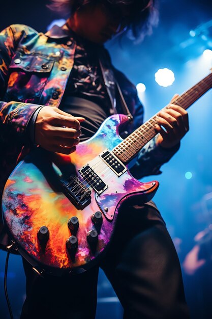 Photo d'un homme jouant de la guitare électrique