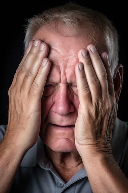 Photo d'un homme mature avec ses mains sur ses yeux créé avec une IA générative