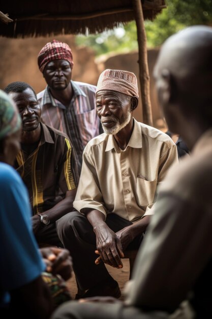 Une photo d'un homme menant une discussion avec des membres de sa communauté