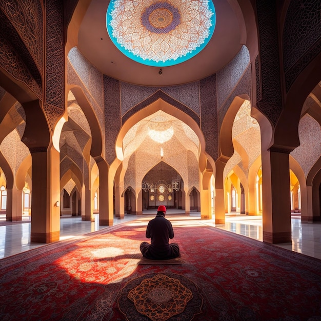 Photo d'un homme priant dans la mosquée