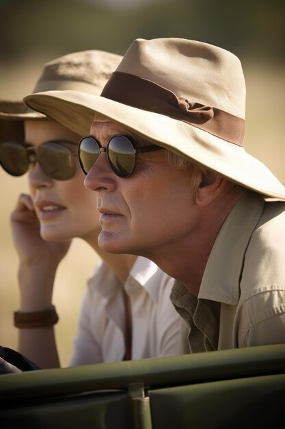 Une photo d'un homme en safari avec sa femme.