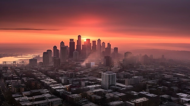 Une photo de l'horizon urbain à l'aube