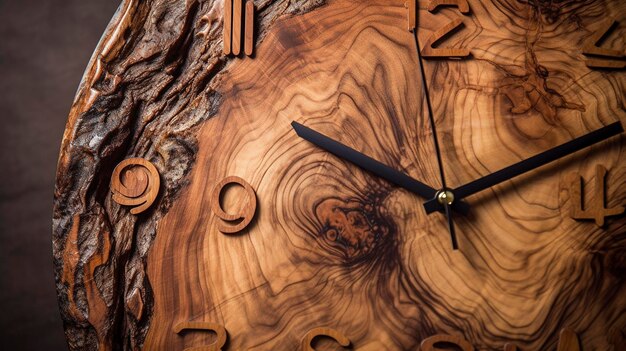 Une photo d'une horloge murale en bois faite à la main