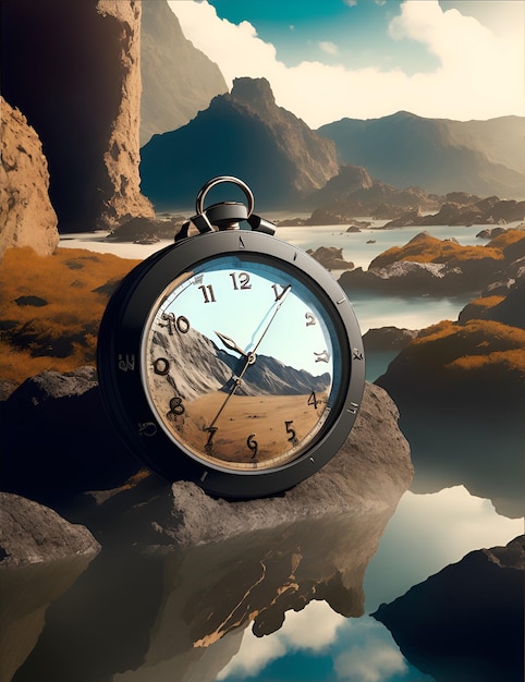 Photo d'une horloge sur un rocher au bord de l'eau