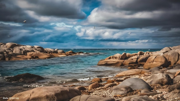 Photo une photo hypnotisante d'un rivage rocheux sous un ciel nuageux en allemagne