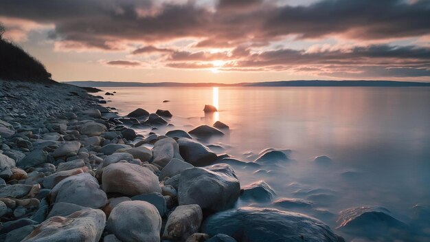 Photo une photo hypnotisante d'un rivage rocheux sous un ciel nuageux en allemagne