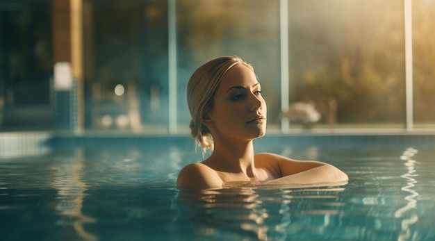 Photo IA d'une fille profitant d'un concept de santé et de bien-être dans un jacuzzi bouillonnant