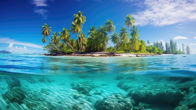 Une photo d'une île tropicale à la lumière du soleil