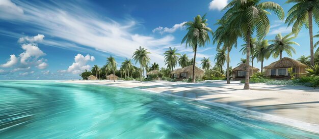 Photo une photo d'une île tropicale avec des palmiers et une maison sur la plage