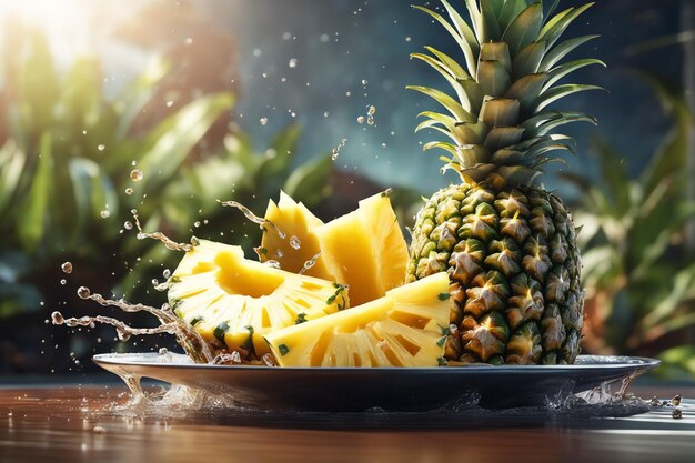 Photo photo illustation d'ananas avec une éclaboussure d'eau