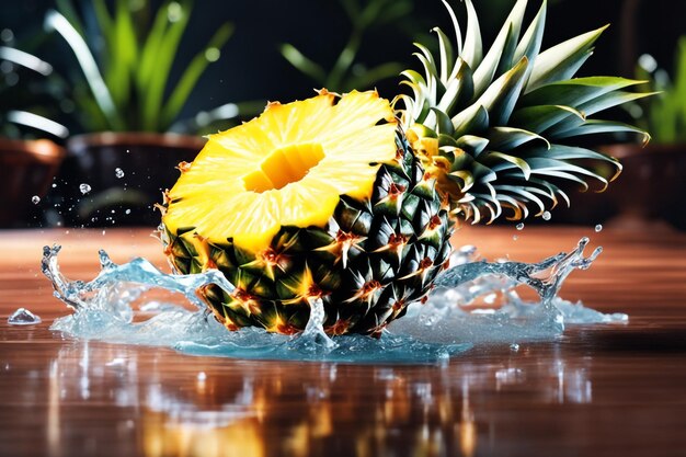 Photo photo illustation d'ananas avec une éclaboussure d'eau