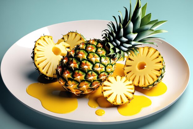 Photo photo illustation d'ananas avec une éclaboussure d'eau