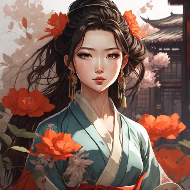 photo illustration classique fille d'anime chinoise