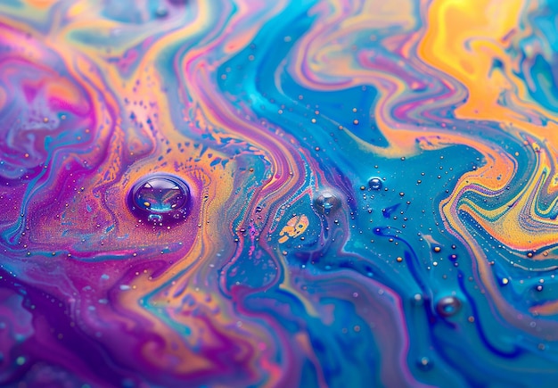 Photo d'une image d'un liquide vibrant à gradient abstrait coloré avec des bulles