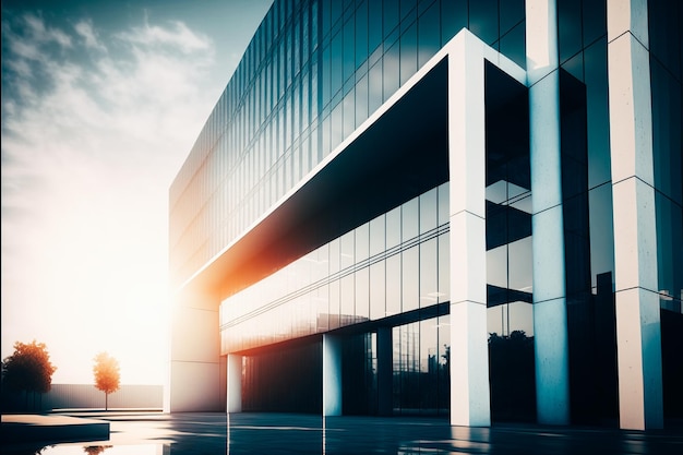 Une photo d'un immeuble de bureaux élégant et moderne avec un design minimaliste