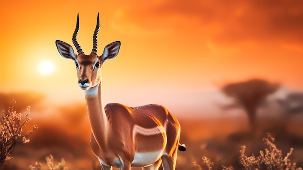 Photo d'Impala sur la savane au coucher du soleil