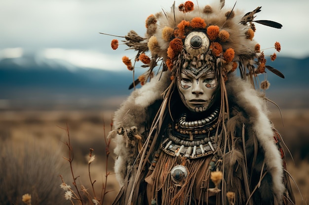 Photo photo d'un indien portant des costumes et des peintures indigènes