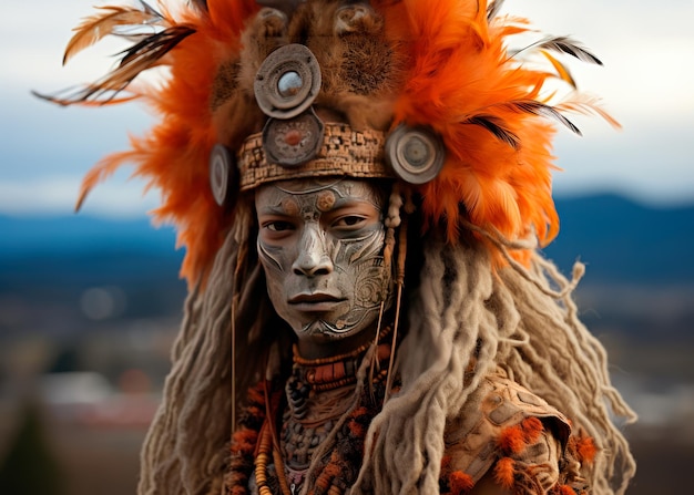 photo d'un indien portant des costumes et des peintures indigènes