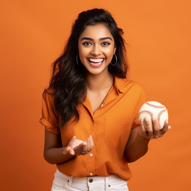 photo d'une indienne excitée tenant un ballon