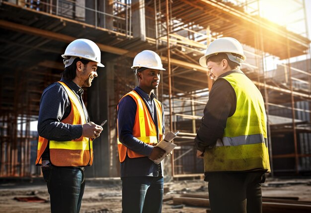 Photo des ingénieurs et des ouvriers du chantier de construction