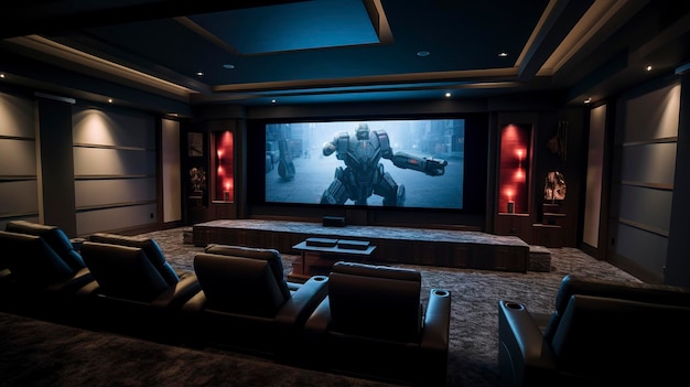 Une photo d'une installation de cinéma à domicile bien éclairée avec LED