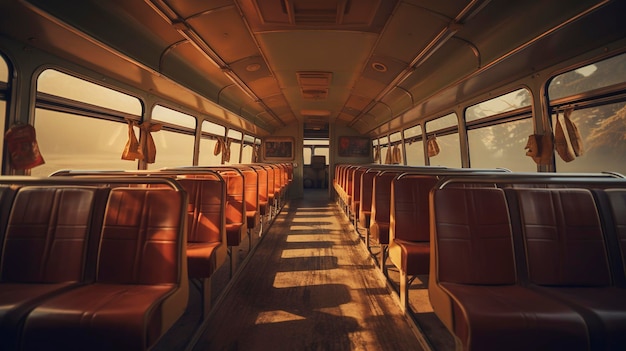 Une photo de l'intérieur d'un bus touristique vide