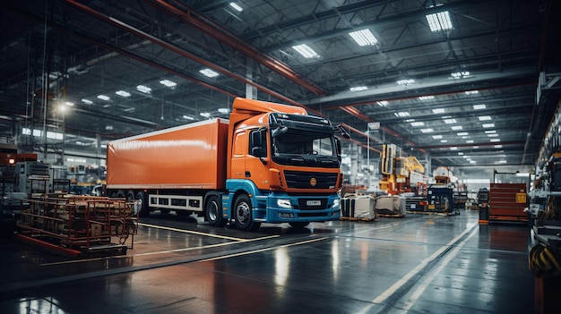 photo intérieur d'un grand entrepôt logistique ai générative