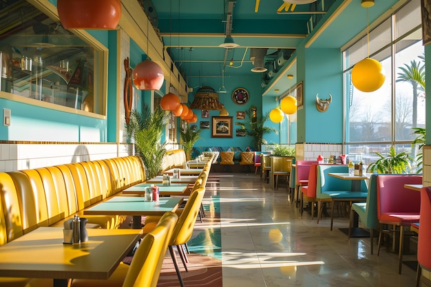 Photo photo de l'intérieur d'un restaurant décoré de couleurs vives