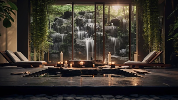 Une photo d'un intérieur de spa tranquille avec des éléments naturels