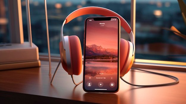Photo une photo d'un ipod élégant avec des écouteurs au-dessus de l'oreille
