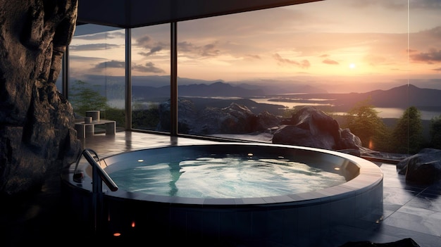Une photo d'un jacuzzi de spa avec des vues panoramiques