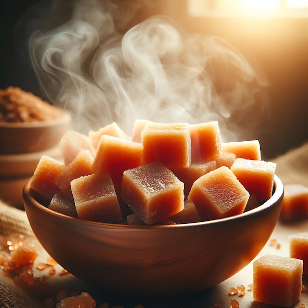 une photo de jaggery en bonne santé avec un fond