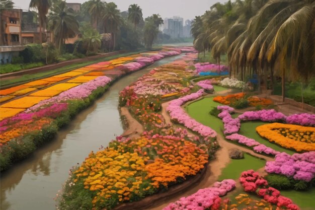 Photo jardin de fleurs de joba sur la bande de la rivière en Inde