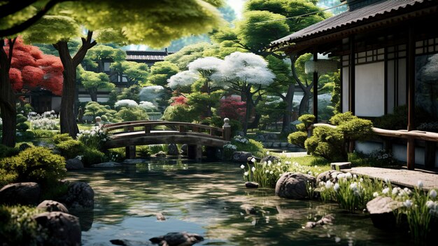 Photo une photo d'un jardin paisible de kyoto au japon