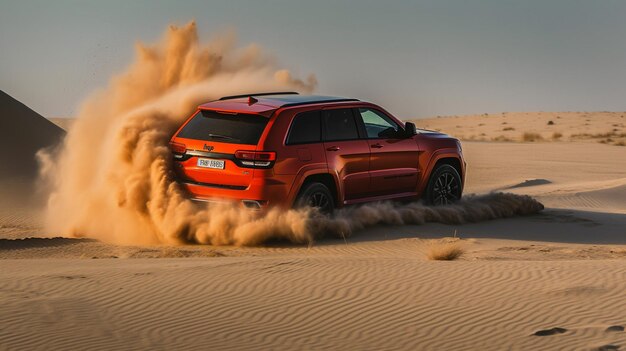 Photo de la jeep dans le désert