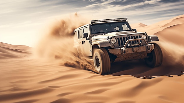 Photo d'une jeep roulant dans le désert