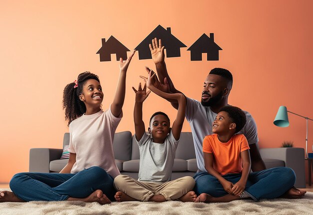 Photo de jeune famille heureuse se relaxant en jouant ensemble à la maison