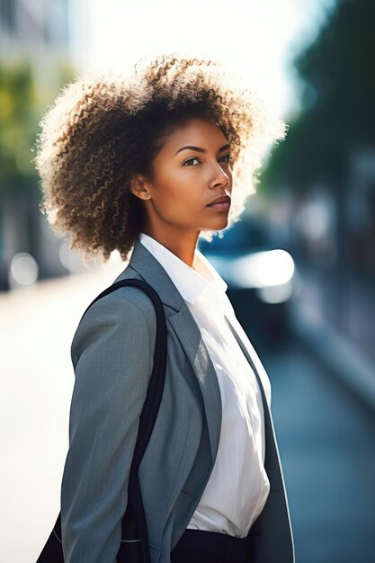 Une photo d'une jeune femme d'affaires sur le chemin du travail.