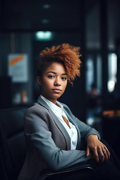 Photo d'une jeune femme d'affaires dans un bureau créé avec une IA générative